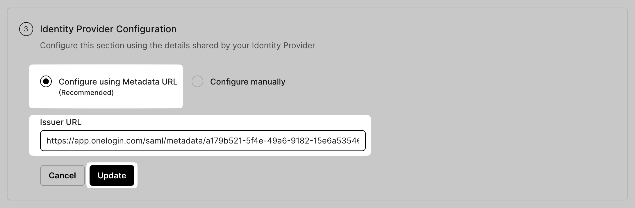 Paste Issuer URL on SSO Configuration Portal
