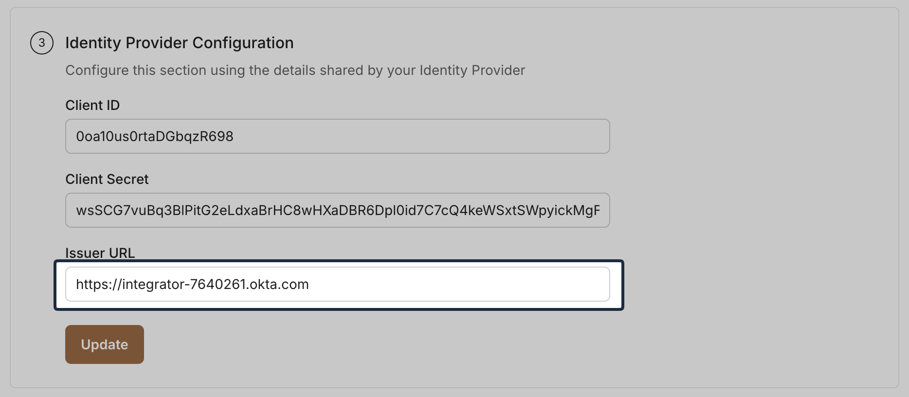 Add Issuer URL in SSO configuration portal