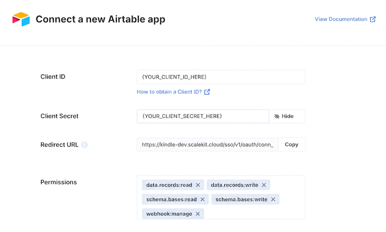 Add redirect URI in Airtable Developer Hub