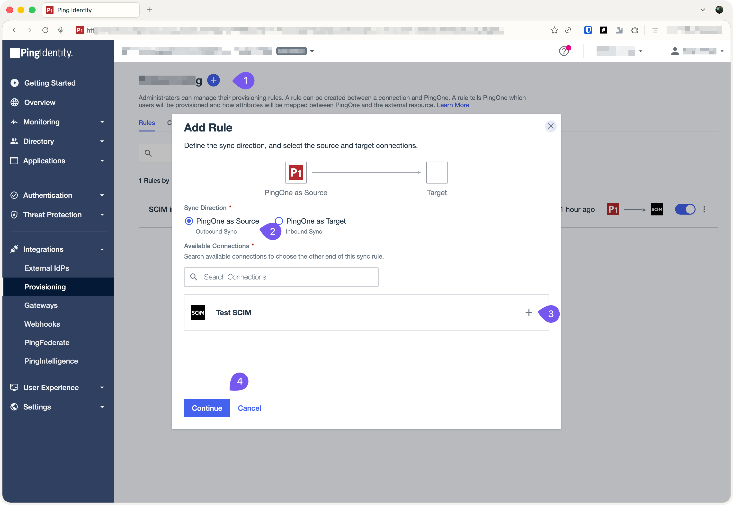 Rule configuration with source, connection, and name