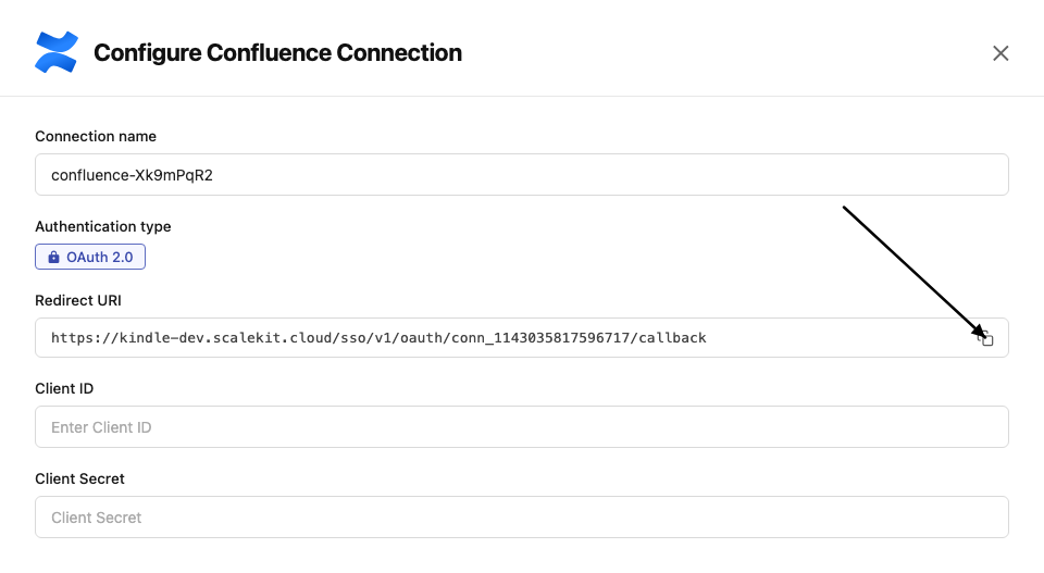 Copy redirect URI from Scalekit dashboard